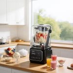 Modern blender with fresh fruit and smoothies