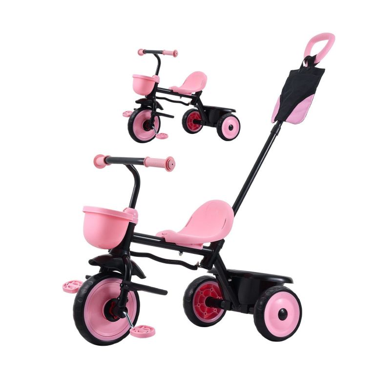 Pink toddler tricycle with parent push handle