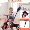 toddler tricycle & stroller for 18 months to 5 year old, kids trike with parent push handle, adjustable seat & storage for outdoor play, tricycle for toddlers, birthday toy for boys and girls Girl riding pink tricycle with parent handle