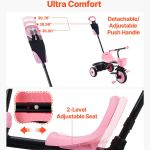 Pink toddler tricycle with adjustable push handle