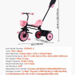 Pink and black kids tricycle with push handle
