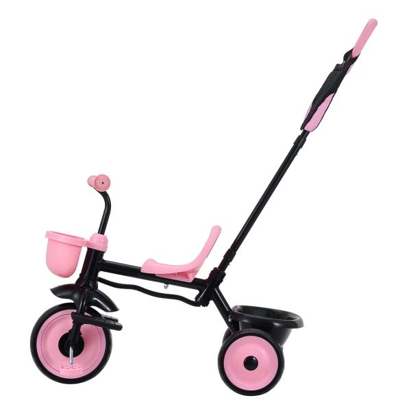 toddler tricycle & stroller for 18 months to 5 year old, kids trike with parent push handle, adjustable seat & storage for outdoor play, tricycle for toddlers, birthday toy for boys and girls Pink and black kids tricycle with push handle