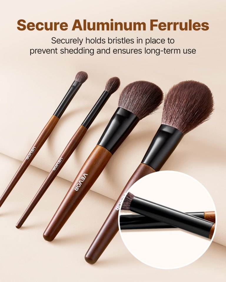 9 piece makeup brush set for foundation blending eyeshadow, professional makeup brush kit with soft natural wool & vegan synthetic bristles, ergonomic wood handle, travel friendly storage bag Makeup brushes with secure aluminium ferrules