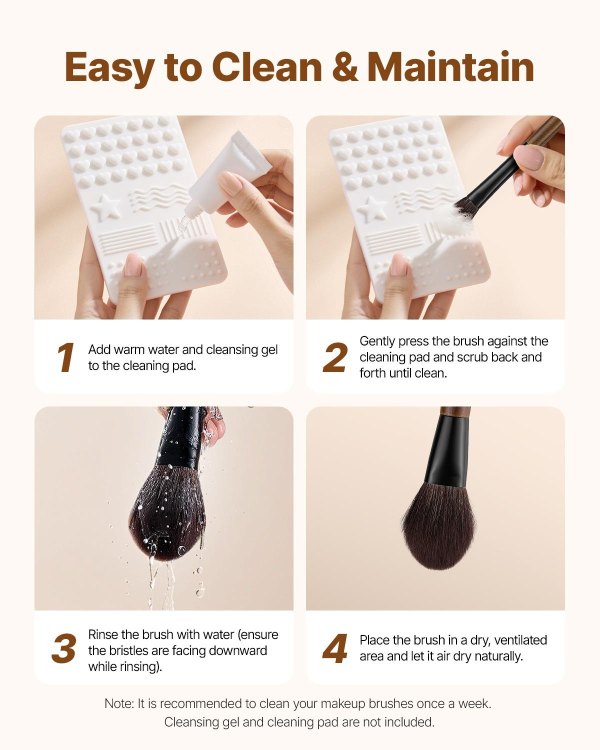 Steps to clean makeup brushes with pad