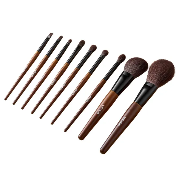 Set of wooden handle makeup brushes