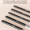 34 piece makeup brush set, professional brushes kit for foundation blending eyeshadow concealer blush with soft bristles, ergonomic wood handle, travel friendly case included Glossy black wooden makeup brush handles close-up