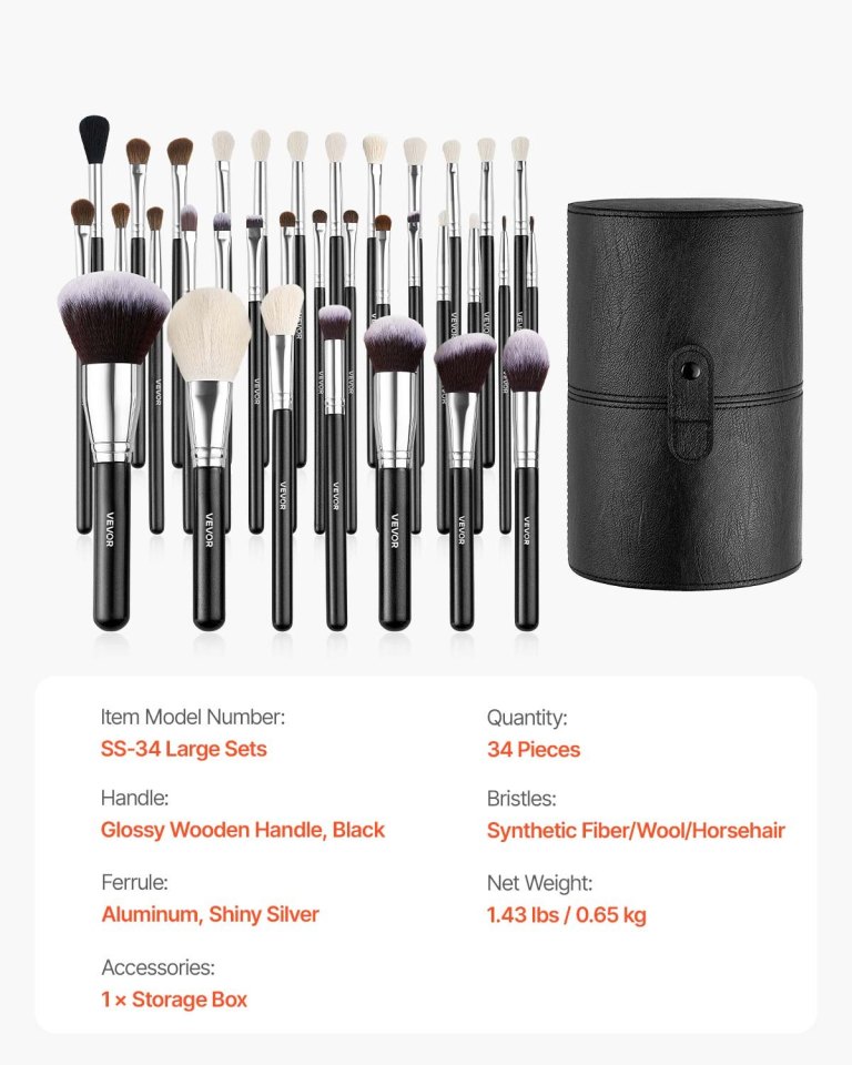 34-piece makeup brush set with storage case