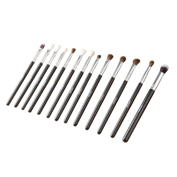 34 piece makeup brush set, professional brushes kit for foundation blending eyeshadow concealer blush with soft bristles, ergonomic wood handle, travel friendly case included Set of assorted makeup brushes on white background