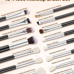 15 piece makeup brush set for foundation blending eyeshadow, professional vegan brushes with soft synthetic bristles, ergonomic wood handle & aluminum ferrule, portable and travel friendly 15-piece makeup brush set with labelled brushes