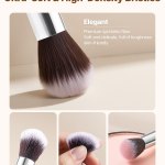 15 piece makeup brush set for foundation blending eyeshadow, professional vegan brushes with soft synthetic bristles, ergonomic wood handle & aluminum ferrule, portable and travel friendly Ultra-soft high-density makeup brush bristles close-up