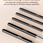 15 piece makeup brush set for foundation blending eyeshadow, professional vegan brushes with soft synthetic bristles, ergonomic wood handle & aluminum ferrule, portable and travel friendly Glossy black wooden makeup brush handles close-up