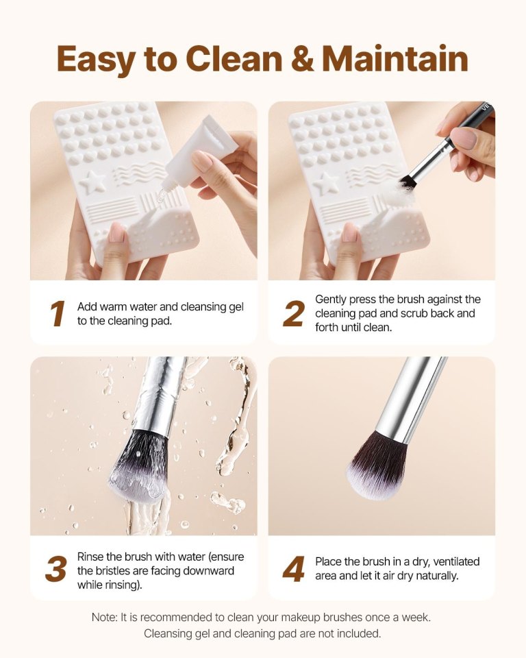 15 piece makeup brush set for foundation blending eyeshadow, professional vegan brushes with soft synthetic bristles, ergonomic wood handle & aluminum ferrule, portable and travel friendly Steps to clean makeup brush properly