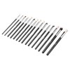 Set of black-handled makeup brushes on white background