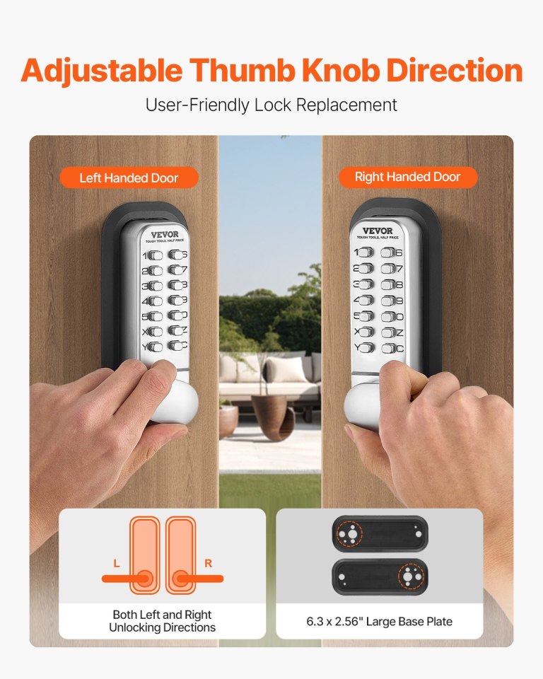 Adjustable keypad door lock for left or right doors