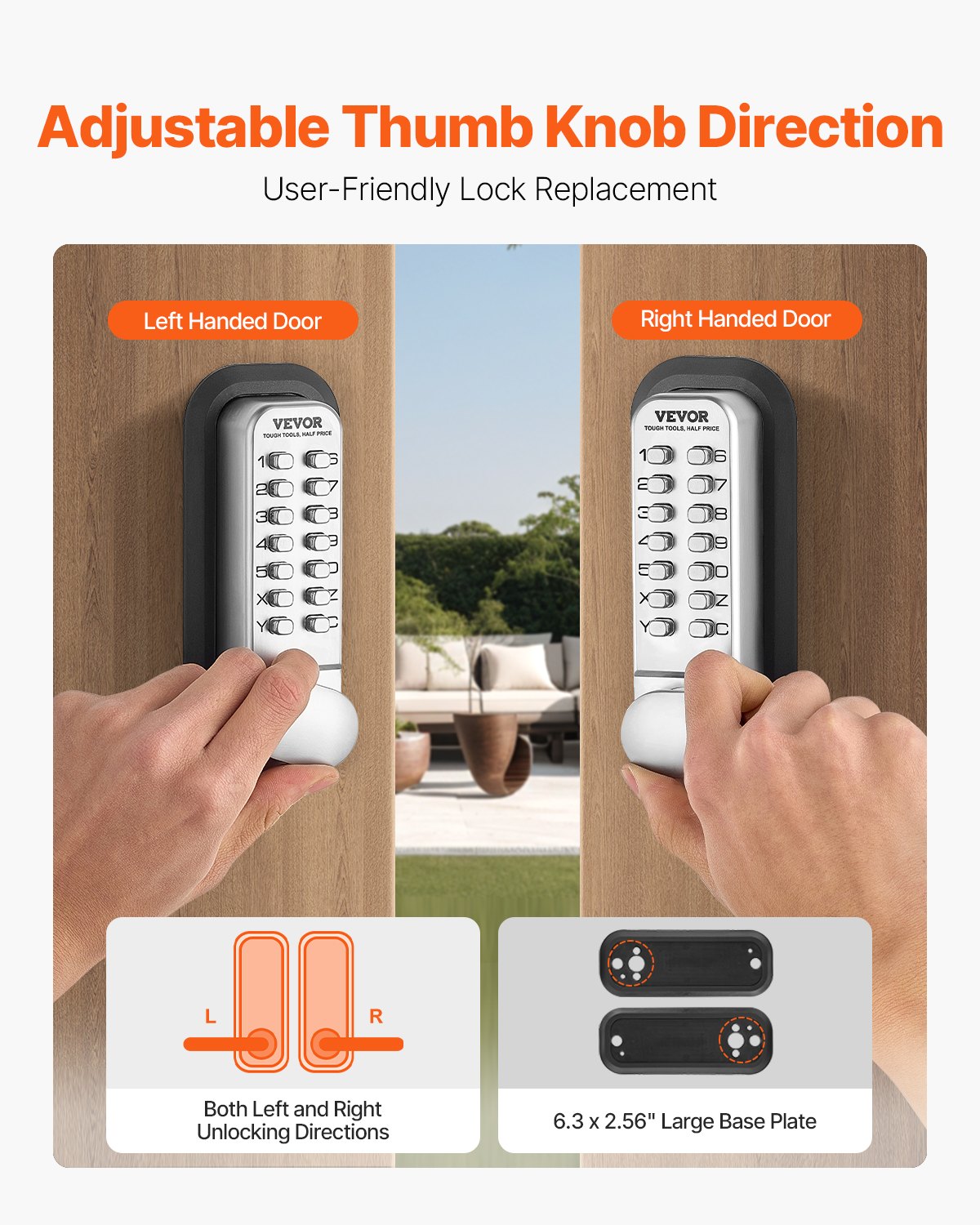Adjustable keypad door lock for left or right doors