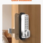 Mechanical keypad door lock on wooden door