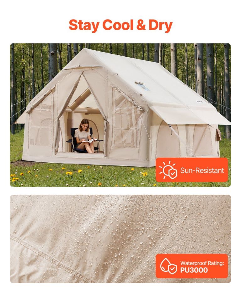 Canvas camping tent in forest, sun and waterproof