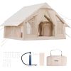 Beige canvas glamping tent with accessories