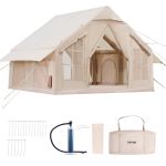 Beige canvas glamping tent with accessories