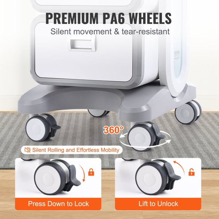 3 tiers lab carts, lab utility cart with 2 drawers & 1 top tray, mobile medical cart with abs material, lab rolling cart with 4 silent wheels for lab, clinic, hospital, salon, white Appliance caster wheels with 360-degree lockable design