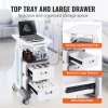 3 tiers lab carts, lab utility cart with 2 drawers & 1 top tray, mobile medical cart with abs material, lab rolling cart with 4 silent wheels for lab, clinic, hospital, salon, white Medical trolley with drawers and ultrasound machine
