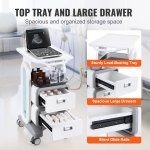 3 tiers lab carts, lab utility cart with 2 drawers & 1 top tray, mobile medical cart with abs material, lab rolling cart with 4 silent wheels for lab, clinic, hospital, salon, white Medical trolley with drawers and ultrasound machine