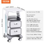 3 tiers lab carts, lab utility cart with 2 drawers & 1 top tray, mobile medical cart with abs material, lab rolling cart with 4 silent wheels for lab, clinic, hospital, salon, white VEVOR medical trolley with drawers and wheels