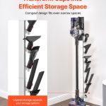 vacuum stand, compatible with dyson g5 v15 v12 v11 v10 v8 v7 v6 series upright vacuums cleaners & accessories, stable vacuum stand holder with 6 hooks and non slip footpads, gray Slim vacuum storage rack in corner space