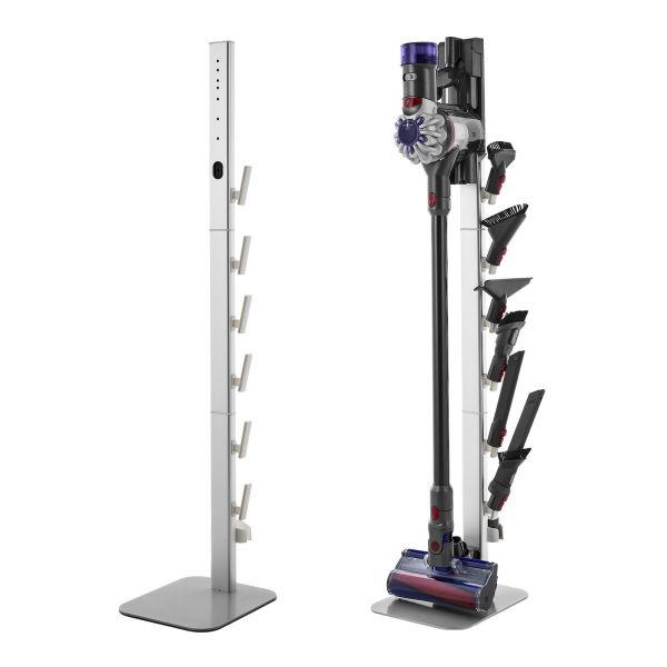 vacuum stand, compatible with dyson g5 v15 v12 v11 v10 v8 v7 v6 series upright vacuums cleaners & accessories, stable vacuum stand holder with 6 hooks and non slip footpads, gray Cordless stick vacuum on storage stand with attachments