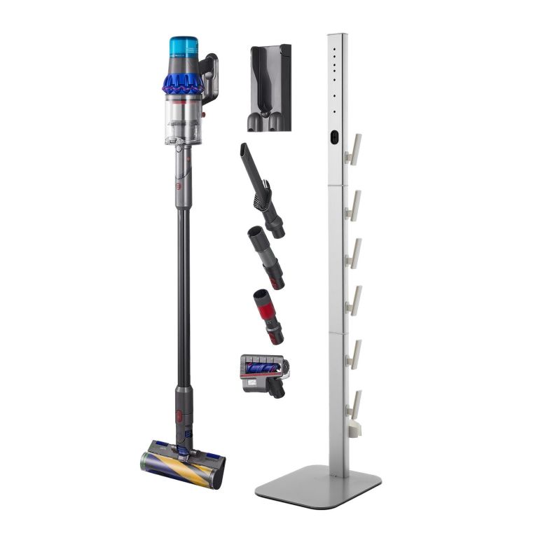 vacuum stand, compatible with dyson g5 v15 v12 v11 v10 v8 v7 v6 series upright vacuums cleaners & accessories, stable vacuum stand holder with 6 hooks and non slip footpads, gray Cordless stick vacuum with attachments and storage stand