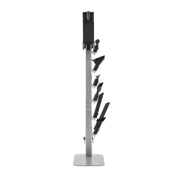vacuum stand, compatible with dyson g5 v15 v12 v11 v10 v8 v7 v6 series upright vacuums cleaners & accessories, stable vacuum stand holder with 6 hooks and non slip footpads, gray Vacuum cleaner accessory stand with multiple attachments