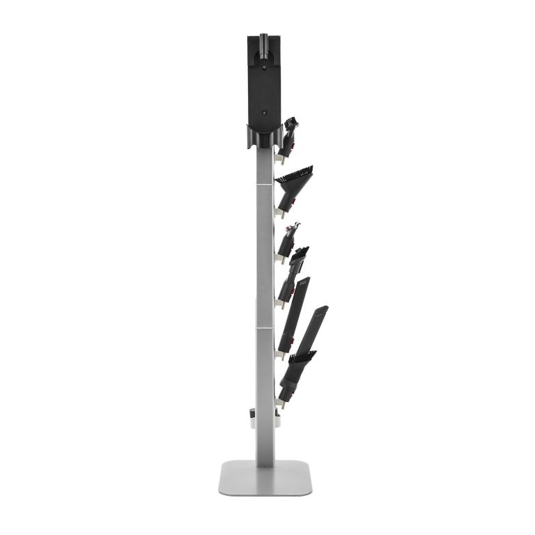 vacuum stand, compatible with dyson g5 v15 v12 v11 v10 v8 v7 v6 series upright vacuums cleaners & accessories, stable vacuum stand holder with 6 hooks and non slip footpads, gray Vacuum cleaner accessory stand with multiple attachments