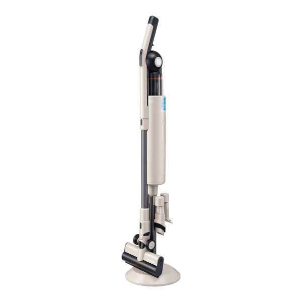 devanti cordless vacuum cleaner with auto empty dust station, 18kpa powerful suction 1.05kg lightweight 40mins runtime 3 speed led floor head washable hepa filter stick vacuum, oat Cordless stick vacuum on charging stand