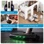 devanti cordless vacuum cleaner with auto empty dust station, 18kpa powerful suction 1.05kg lightweight 40mins runtime 3 speed led floor head washable hepa filter stick vacuum, oat Cordless stick vacuum with LED head and HEPA filter