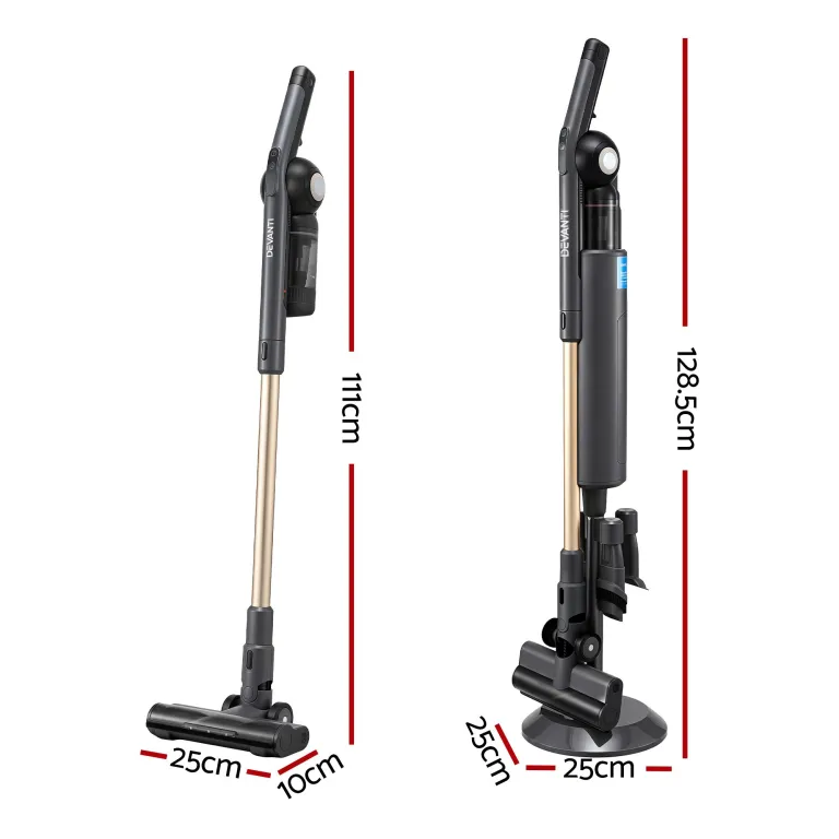 Cordless stick vacuum with dimensions and charging stand