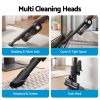 devanti cordless vacuum cleaner with auto empty dust station, 18kpa powerful suction 1.05kg lightweight 40mins runtime 3 speed led floor head washable hepa filter stick vacuum, grey Handheld vacuum with multiple cleaning attachments displayed