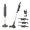 devanti cordless vacuum cleaner with auto empty dust station, 18kpa powerful suction 1.05kg lightweight 40mins runtime 3 speed led floor head washable hepa filter stick vacuum, grey Devanti cordless stick vacuum with attachments and dock