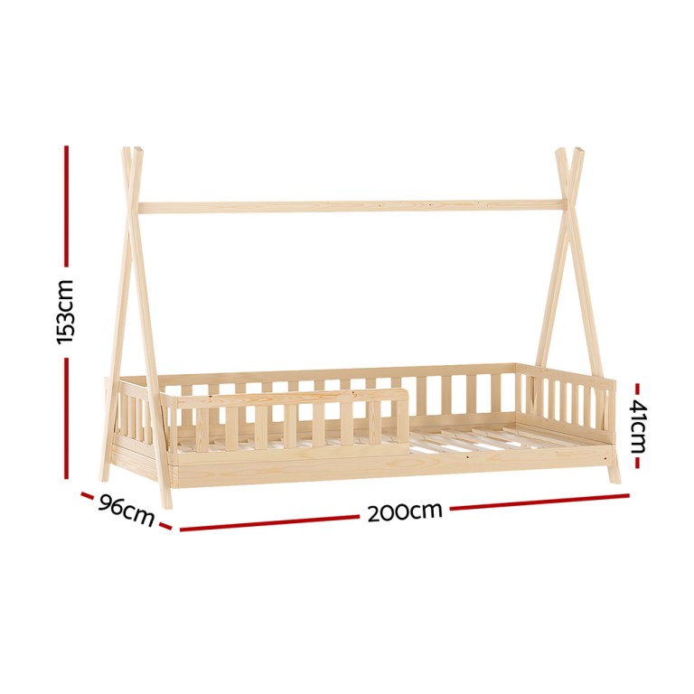 Wooden house-frame kids bed with dimensions