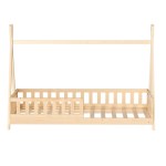 Natural timber house-frame toddler bed with rails