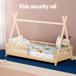 Wooden kids bed with safety rail and frame