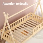 Wooden house-frame toddler bed with slatted base