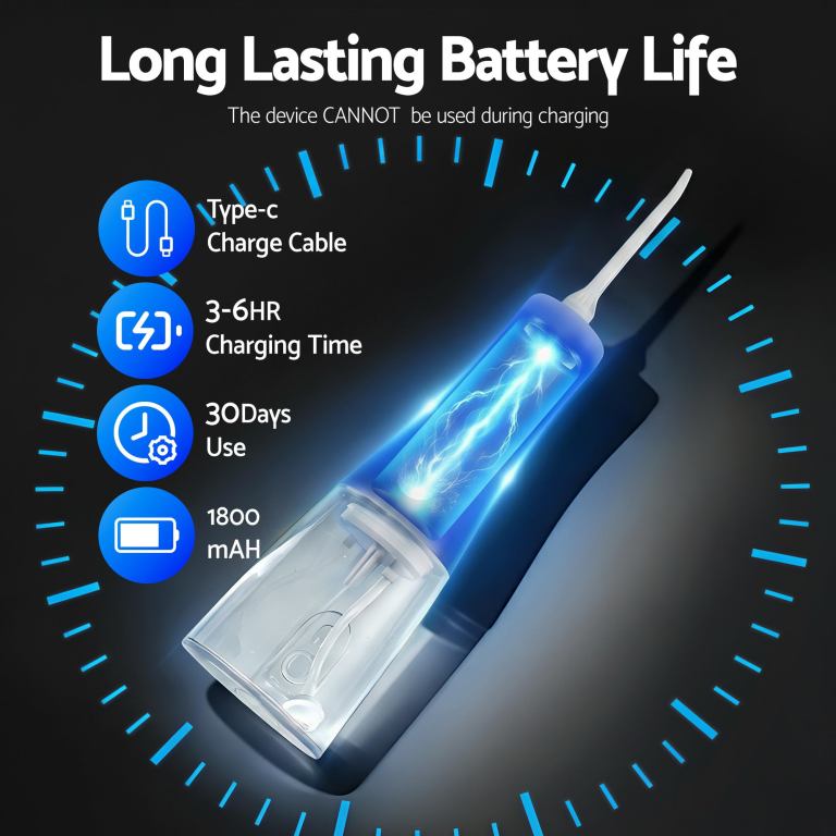 devanti cordless water flosser dental oral irrigator white Rechargeable ear cleaner with long-lasting battery