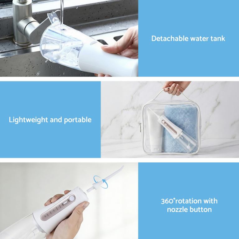 devanti cordless water flosser dental oral irrigator white Portable water flosser with detachable tank and nozzle