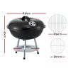 grillz charcoal bbq grill portable with lid for camping outdoor Black kettle charcoal barbecue with dimensions labelled