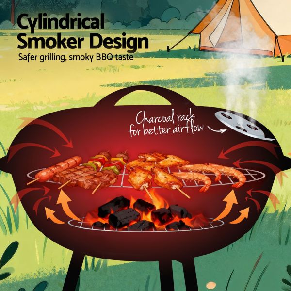 grillz charcoal bbq grill portable with lid for camping outdoor Cylindrical smoker barbecue with improved airflow design