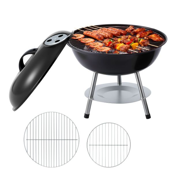 grillz charcoal bbq grill portable with lid for camping outdoor Charcoal kettle barbecue grilling sausages and skewers