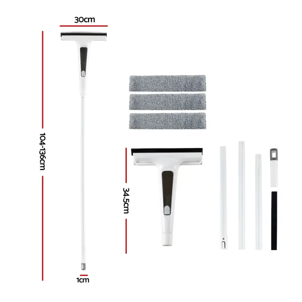 Adjustable window squeegee mop with microfiber pads