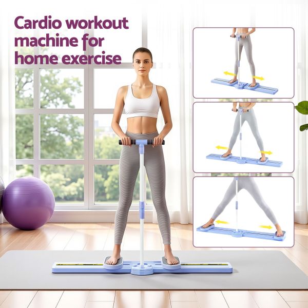 Woman using home cardio sliding workout machine