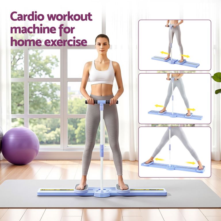 everfit thigh hip exerciser home ski leg trainer machine fitness cardio foldable Woman using home cardio sliding workout machine