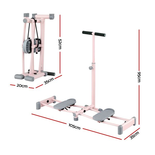 Pink foldable stepper with handlebar and dimensions